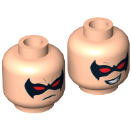 Lego Minifig Head Nightwing, Dual Sided, Black Eyemask with Red Eyes, Determined / Smiling Print [Hollow Stud] / Light Nougat
