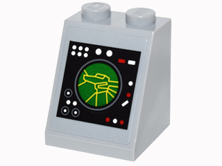 Lego Slope 65 2 x 2 x 2 with Bottom Tube with White and Red Buttons and Green and Yellow Round Display Pattern (Sticker) - Set 76052