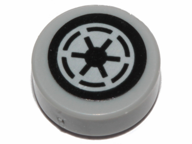 Lego Tile, Round 1 x 1 with SW Emblem of the Galactic Republic with 6 Spokes Pattern (Sticker) - Set 75281 / Light Bluish Gray