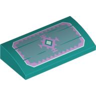 Lego Brick Curved 2 x 4 x 2/3 No Studs with Lavender Crystal, Border on Sand Green Wooden Boards Print / Dark Turquoise