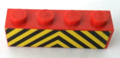 Lego Brick 1 x 4 with Black and Yellow Danger Stripes Pattern (Sticker) - Sets 7720 / 7760 / Red