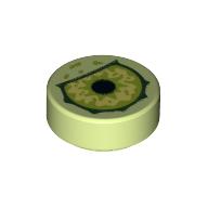 Lego Tile Round 1 x 1 with Monster Eye Print / Yellowish Green