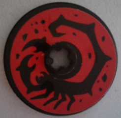 Lego Technic, Disk 3 x 3 with Black Scorpion on Red Background Pattern (Sticker) - Set 70589 / Black