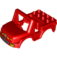 Lego Duplo Off Road Vehicle Top - Headlights and Fire Logo Print on Front / Red