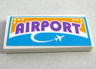 Lego Tile 2 x 4 with Medium Lavender 'Airport' and White Airplane Pattern (Sticker) - Set 41109 / White