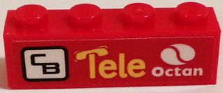 Lego Brick 1 x 4 with Octan Logo, 'Tele', and 'CB' Pattern Model Right Side (Sticker) - Set 60084 / Red