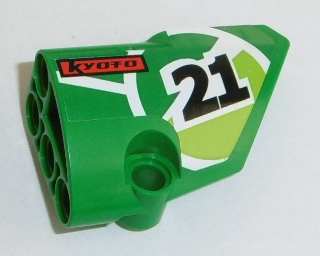 Lego Technic, Panel Fairing # 2 Small Smooth Short, Side B with '21' and 'KYOTO' Pattern (Sticker) - Set 8864 / Green
