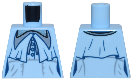 Lego Torso Female Coat with Capelet and Sand Blue and Metallic Light Blue Pointed Collars and Buttons Pattern / Bright Light Blue