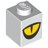 Lego Brick 1 x 1 with Yellow Eye print / White