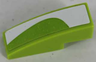 Lego Slope, Curved 3 x 1 with White Curved Pattern Right (Sticker) - Set 8864 / Lime