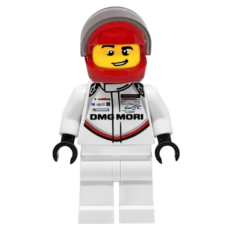 Lego Race Driver, White Torso, White Legs, Red Helmet, Porsche