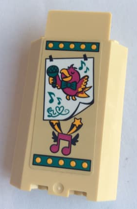 Lego Panel 3 x 3 x 6 Corner Wall without Bottom Indentations with Bird on Poster, Music Notes and Stars Pattern (Sticker) - Set 41334 / Tan