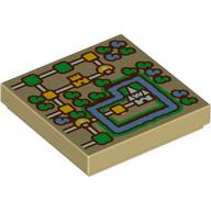 Lego Tile 2 x 2 with Super Mario Bros. 3 Map Print / Tan