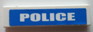 Lego Tile 1 x 4 with White 'POLICE' on Blue Background Pattern (Sticker) - Set 7245-2 / White