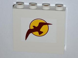 Lego Panel 1 x 4 x 3 with Side Supports - Hollow Studs with Bird and Sun Pattern (Sticker) - Set 4435 / White