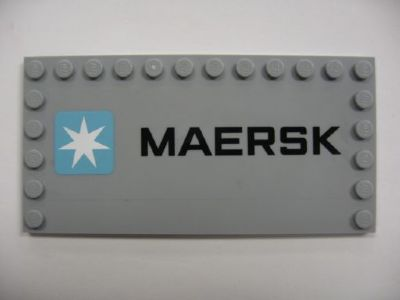 Lego Tile, Modified 6 x 12 with Studs on Edges with 'MAERSK' and Maersk Logo Pattern (Sticker) - Set 10219 / Light Bluish Gray