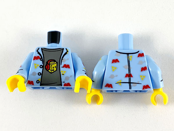 Lego Torso Shirt with Space Theme Logos and Dark Bluish Gray T-Shirt Pattern / Bright Light Blue Arms with Space Themes Logos Pattern / Yellow Hands