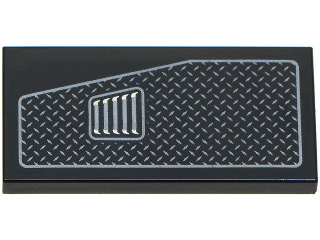Lego Tile 2 x 4 with Dark Silver and Silver Tread Plate and Air Vent Pattern Model Right Side