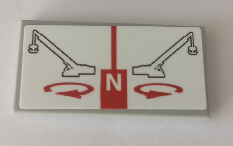 Lego Tile 2 x 4 with Capital Letter N, Red Circular Arrows, and Technic Crane Cab Movement on White Background Pattern (Sticker) - Set 42082