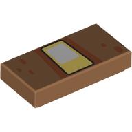 Lego Tile 1 x 2 with Blocky White/Bright Light Orange Eye, Nougat Dots Print / Medium Nougat