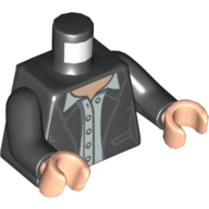Lego Torso Open Jacket with 2 Pockets over White Shirt with Collar and 5 Buttons Print, Black Arms, Light Nougat Hands / Black
