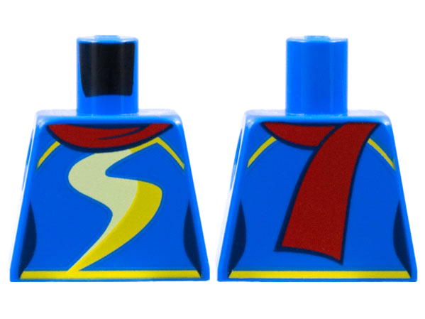 Lego Torso Female Red Scarf, Yellow and Bright Light Yellow 'S' Swish Pattern / Blue