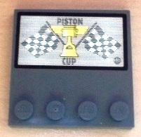 Lego Tile, Modified 4 x 4 with Studs on Edge with 'PISTON CUP' and Checkered Flags Pattern (Sticker) - Set 8486