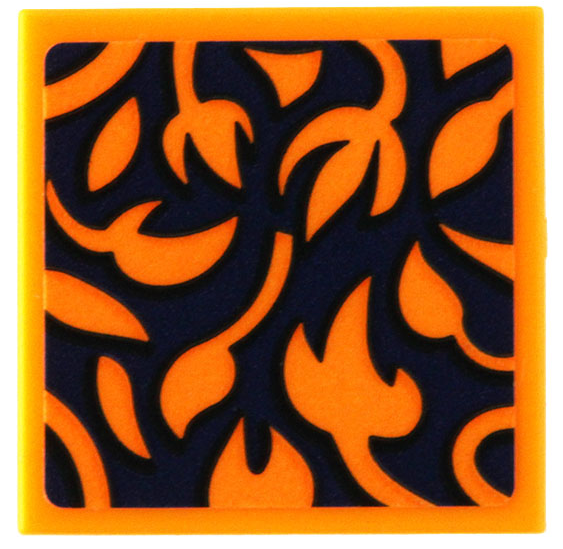 Lego Tile 2 x 2 with Bright Light Orange Flowers on Dark Blue Background Pattern (Sticker) - Set 21319