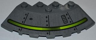 Lego Brick, Round Corner 6 x 6 with Slope 33 Edge, Facet Cutout with Alien Ship Dark Gray Pattern and Bullet Hole (Sticker) - Set 7052