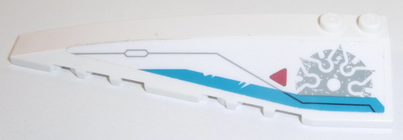 Lego Wedge 10 x 3 Left with Dark Azure Stripe, Light Bluish Gray Shuriken Throwing Star and Red Triangle Pattern (Sticker) - Set 70673