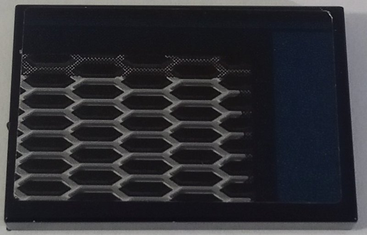 Lego Tile 2 x 3 with Honeycomb Grille and Dark Blue Stripe Pattern Model Left Side (Sticker) - Set 42154