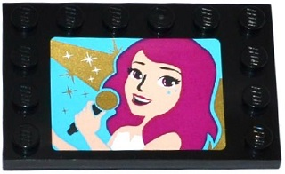 Lego Tile, Modified 4 x 6 with Studs on Edges with Friends Female Singer on Medium Azure Background Pattern (Sticker) - Set 41105