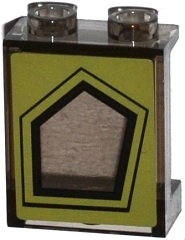 Lego Panel 1 x 2 x 2 with Side Supports - Hollow Studs with Black Pentagonal Window on Olive Green Background Pattern (Sticker) - Set 79115