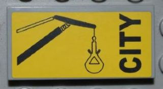 Lego Tile 2 x 4 with Black 'CITY' and Crane Boom with Bucket Pattern (Sticker) - Set 4645