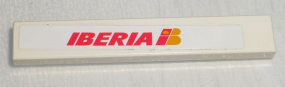 Lego Tile 1 x 6 with Red Iberia Logo Pattern (Sticker) - Set 4032-4 / White