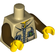Lego Torso Jacket with Strap Collar, Zipper, Phone and GPS Print, Dark Brown Arms, Yellow Hands