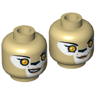 Lego Minifig Head Li'Ella, Dual Sided, Lion Female with Orange Eyes and Black Nose, Neutral / Crooked Smile Print [Hollow Stud] / Tan