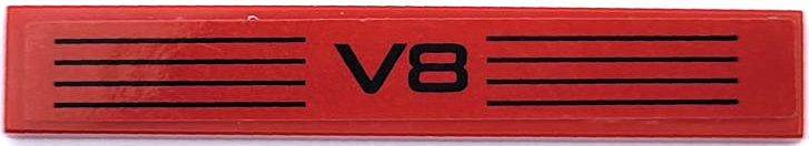 Lego Tile 1 x 6 with Black 'V8' and Lines Pattern (Sticker) - Set 42098 / Red