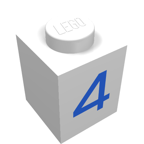 Lego Brick 1 x 1 with Blue '4' Print / White
