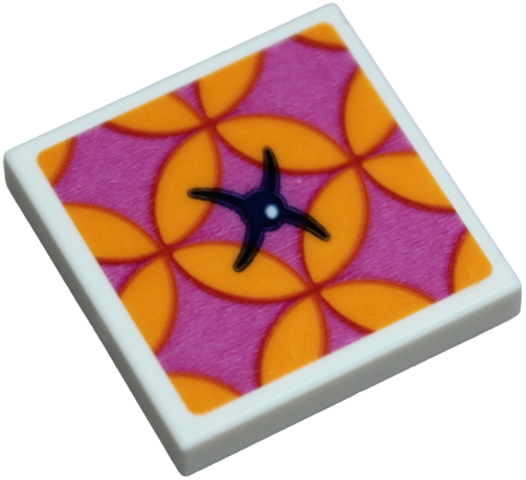 Lego Tile, Modified 2 x 2 Inverted with Cushion with Black Button, Orange and Magenta Overlapping Circles Pattern (Sticker) - Set 42659