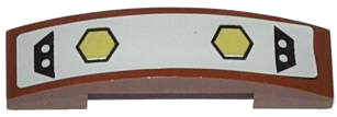 Lego Slope, Curved 4 x 1 x 2/3 Double with 2 Olive Green Hexagons and 2 Black Trapezoids on Light Bluish Gray Background Pattern (Sticker) - Set 79121 / Reddish Brown