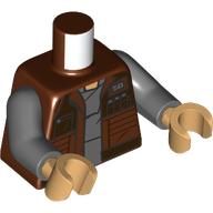 Lego Torso, Jacket, Pockets, Dark Bluish Grey Shirt print, Dark Bluish Gray Arms, Warm Tan Hands / Reddish Brown