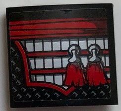 Lego Slope, Curved 2 x 2 x 2/3 with Red Sash, Silver and Red Armor, and 2 Red Tassels Pattern Model Left Side (Sticker) - Set 70669 / Black