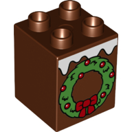 Lego Duplo Brick 2 x 2 x 2 with Snow and Christmas Wreath Print