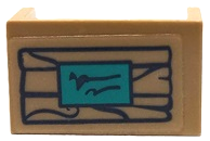Lego Panel 1 x 2 x 1 with Rounded Corners and 2 Sides with Wooden Boards with Wood Grain and Dark Turquoise Label Pattern (Sticker) - Sets 41410 / 41436 / Dark Tan