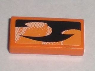 Lego Tile 1 x 2 with Orange and Black Decorative Pattern Model Right Side (Sticker) - Set 8211 / Orange
