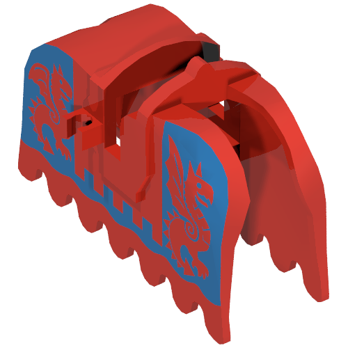 Lego Animal / Creature Accessory, Horse Barding with Blue Dragons (Blue on Red) Print / Red