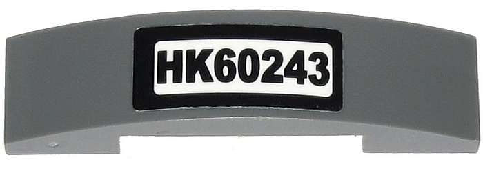 Lego Slope, Curved 4 x 1 x 2/3 Double with 'HK60243' Pattern (Sticker) - Set 60243 / Dark Bluish Gray
