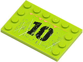 Lego Tile, Modified 4 x 6 with Studs on Edges with Black '10', Rust and Scratches Pattern (Sticker) - Set 8964 / Lime