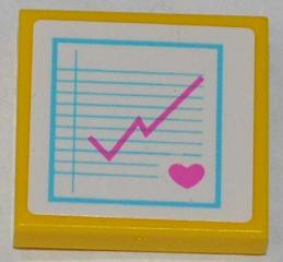 Lego Tile 2 x 2 with Pink Heart and Medical Chart Pattern (Sticker) - Set 3188